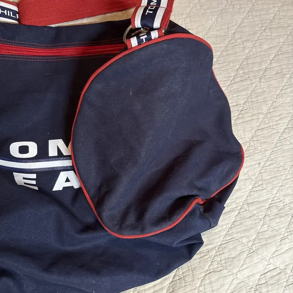 Tommy Hilfiger‎ Duffel Bag Blue Large 11” Flag Logo Travel Weekender Gym Vtg 90s